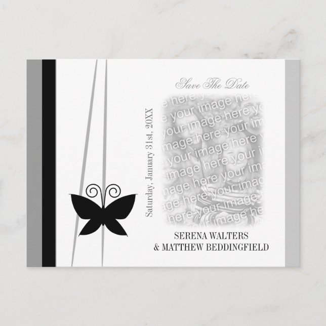 Black Butterfly Save the Date Photo Announcement Postcard (Front)