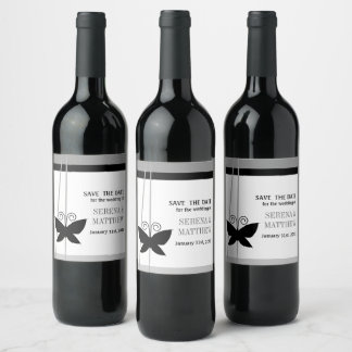 Black Butterfly Save the Date Wine Label