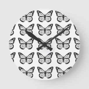 Black Butterfly Stencils Round Clock