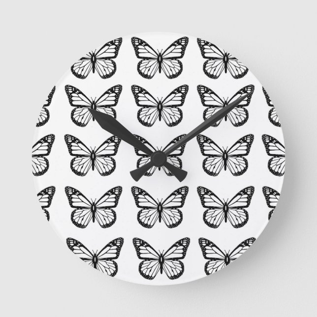 Black Butterfly Stencils Round Clock (Front)