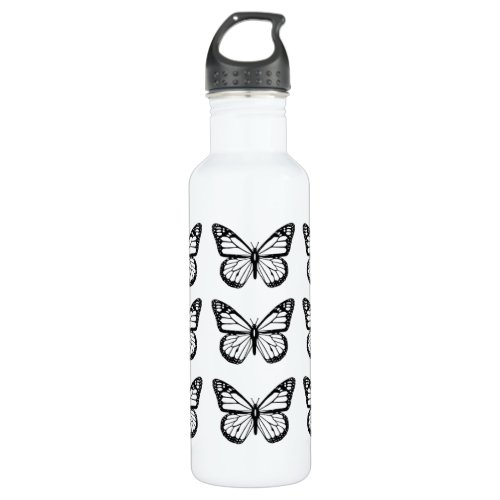 Black Butterfly Stencils Stainless Steel Water Bottle