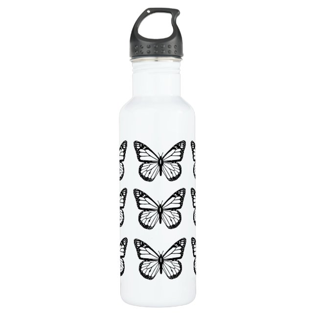 Black Butterfly Stencils Stainless Steel Water Bottle (Front)