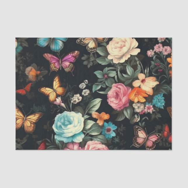 Black Butterfly Vintage Decoupage Tissue Paper (Front)