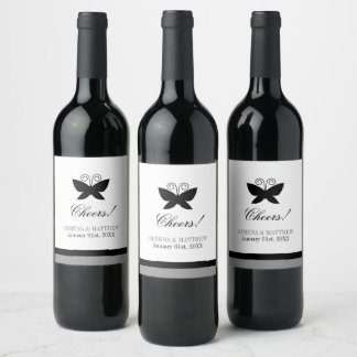 Black Butterfly Wedding Cheers Wine Label