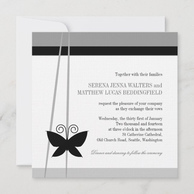 Black Butterfly Wedding Invitation (Front)