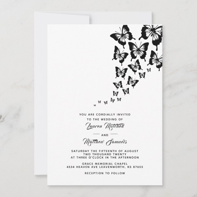 Black Butterfly Wedding Invitation (Front)