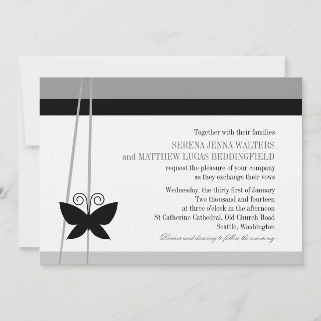 Black Butterfly Wedding Invitation (Front)