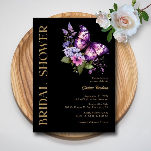 Black Butterfly Whimsy  Bridal Shower Invitation