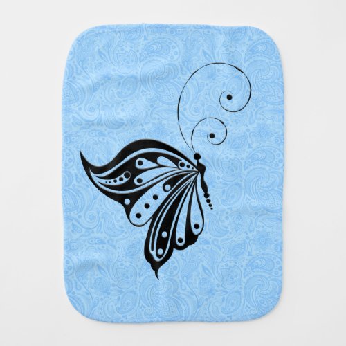 Black Butterfly With Baby Blue Paisley Burp Cloth