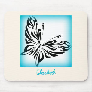 Black Butterfly with Blue Border Personalized Mouse Pad