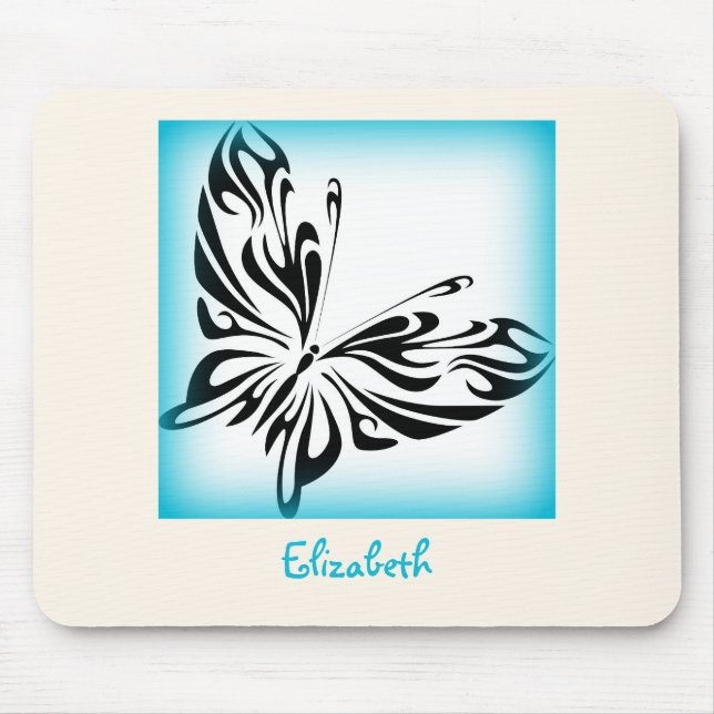 Black Butterfly with Blue Border Personalized Mouse Pad (Front)