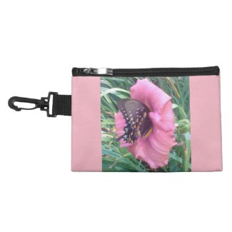 BLACK BUTTERLY ON A PINK DAYLILY ACCESSORY BAG