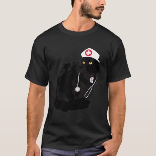 Black Ca For Nurses Doctor Cat Mom Cat T_Shirt