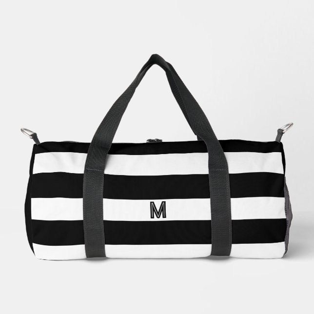 Black Cabana Stripe & Personalized Monogram Duffle Bag (Front)