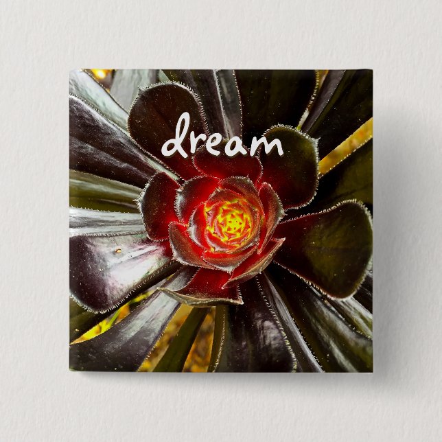 Black Cactus Photo Dream Quote Script Bold Modern Pinback Button (Front)