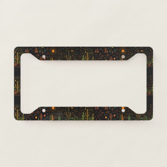 Black Cactus Theme Western Print License  Plate Frame (Front)