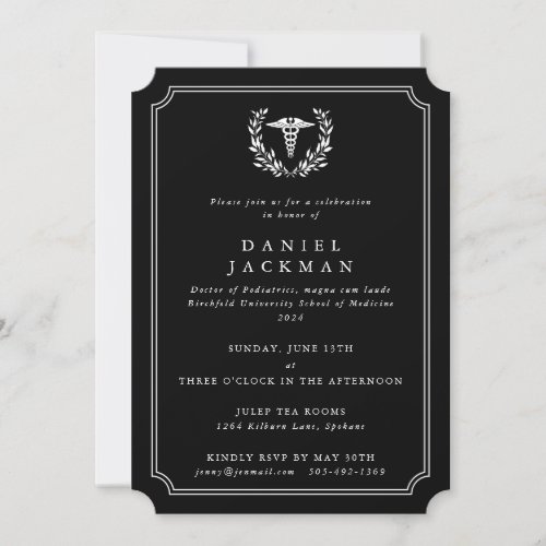 Black CaduceusLaurel Medical School Graduation Invitation