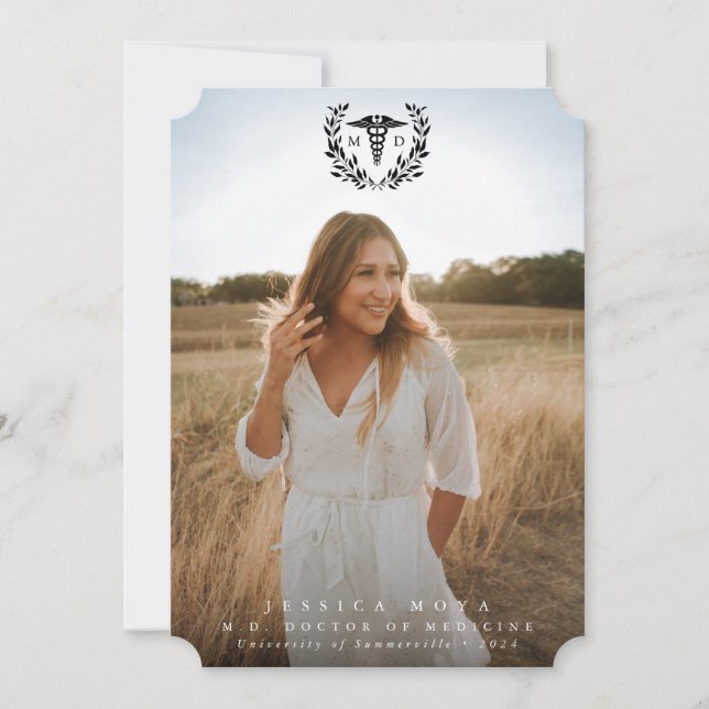 Black Caduceus MD Doctor of Medicine Graduation Announcement (Front)