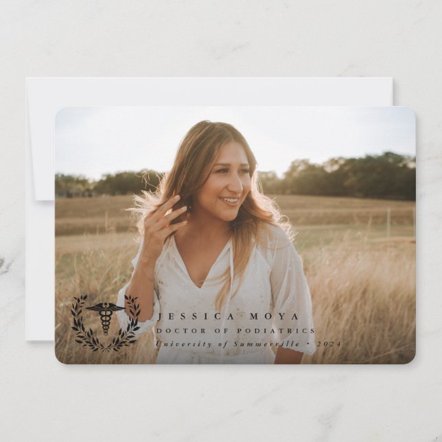 Black Caduceus Medical School 2 Photo Graduation Announcement (Front)
