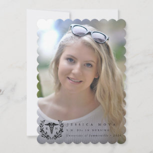 Black Caduceus RN Registered Nurse Graduation Announcement