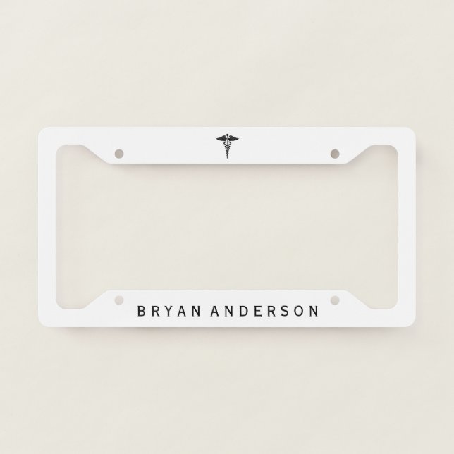 Black Caduceus Symbol Licence Plate Frame (Front)