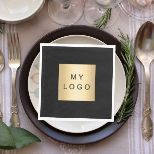 Black cafe bar business logo luncheon napkins