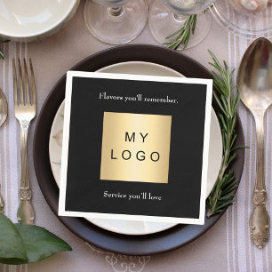 Black cafe bar business logo slogan quote napkins