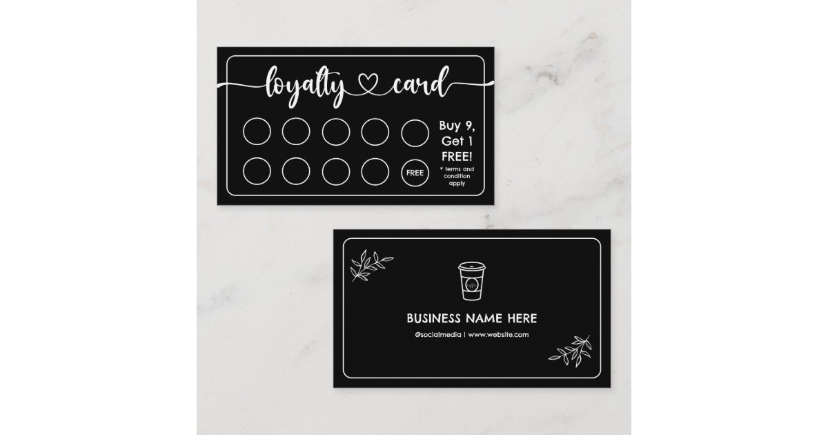 Black | Café Coffee Shop Add Your Logo Loyalty Card | Zazzle