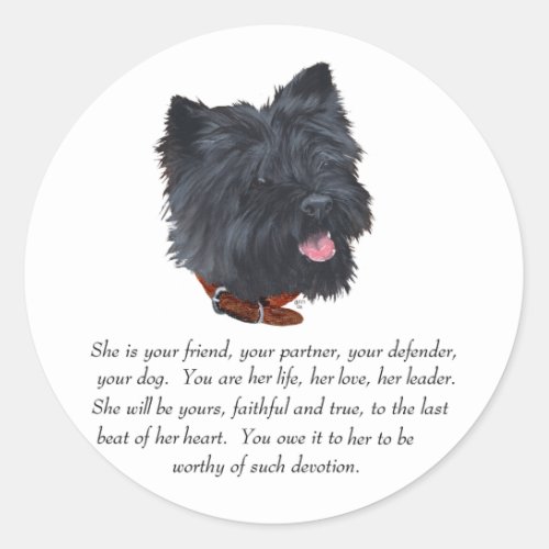 Black Cairn Terrier Keepsake _ Female Classic Round Sticker