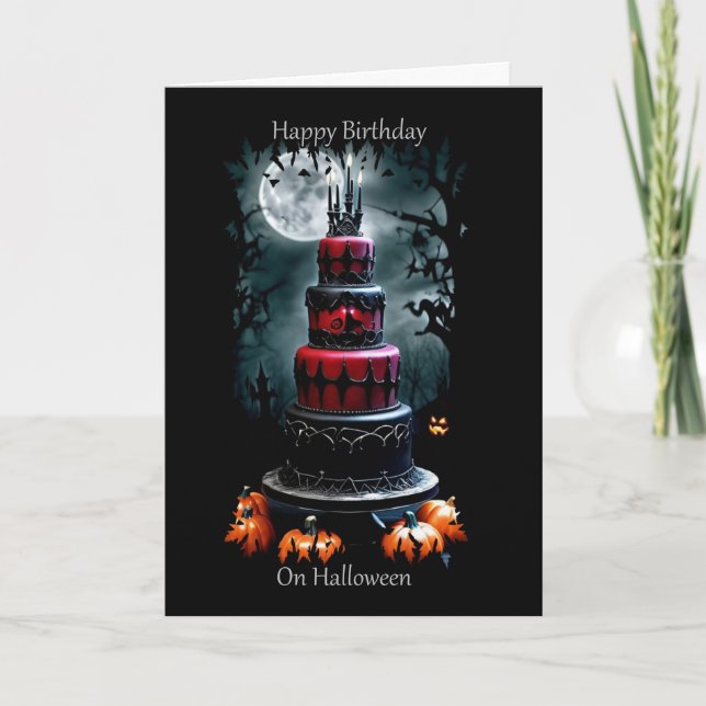 Black Cake Birthday on Halloween Card (Front)
