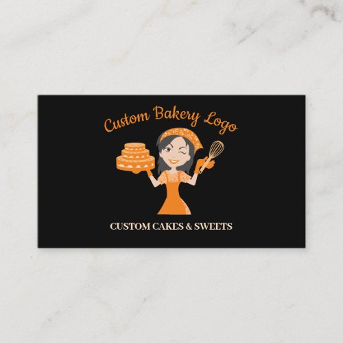 Black Cake Decorator Lady Orange Apron Pastry Chef Business Card