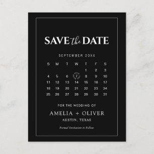Black Calendar Modern Minimalist Save The Date Postcard