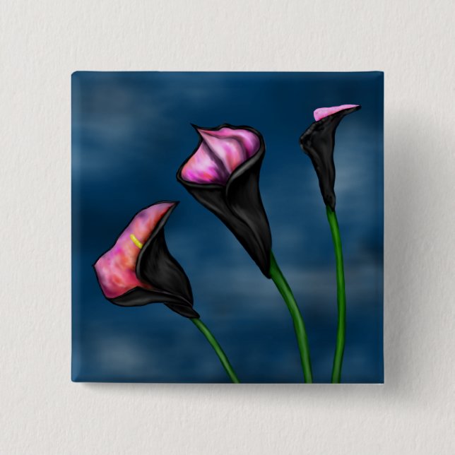 Black Calla Hot Pink Lilies Button (Front)