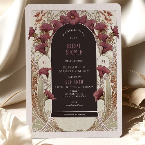 Black Calla Lily Bridal Shower Art Nouveau Deco Invitation