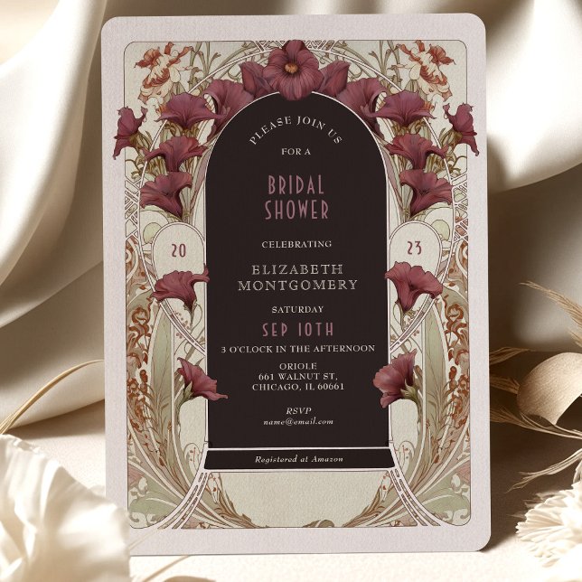 Black Calla Lily Bridal Shower Art Nouveau Deco Invitation (Creator Uploaded)