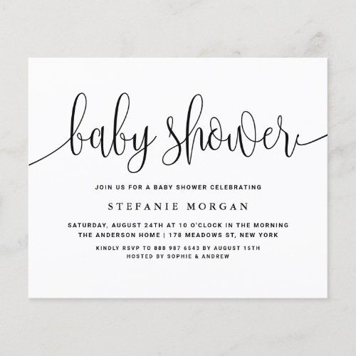 Black Calligraphy Baby Shower Invitation