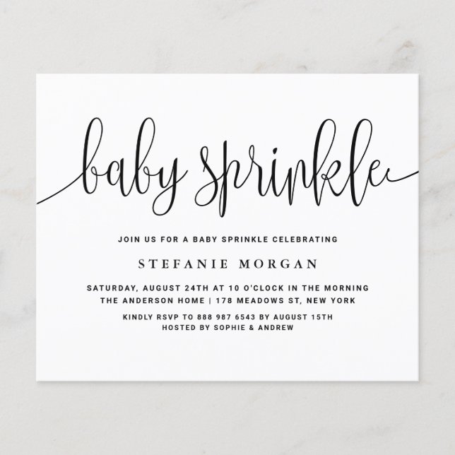 Black Calligraphy Baby Sprinkle Invitation (Front)