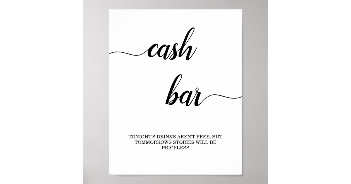 Black Calligraphy Cash Bar Sign Zazzle