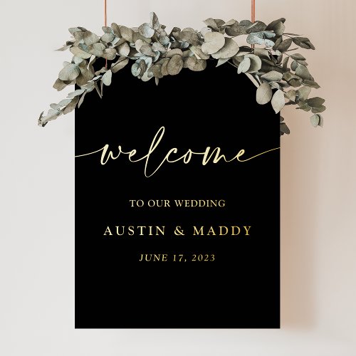 Black calligraphy chic gold wedding welcome foil prints