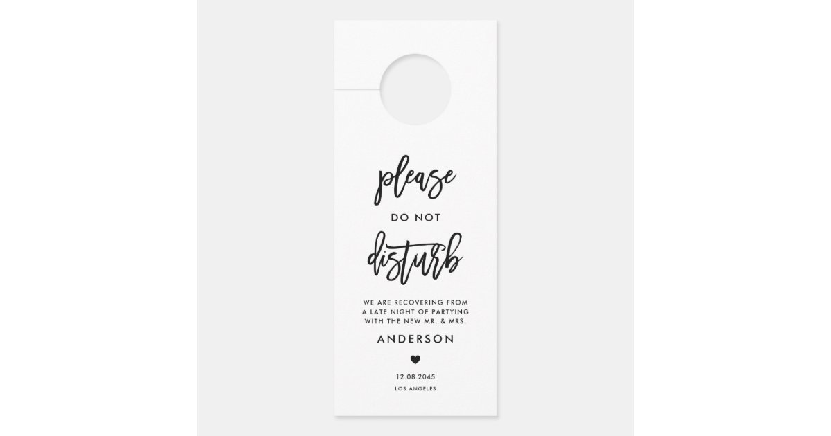Black Calligraphy Do Not Disturb Wedding Door Hanger | Zazzle