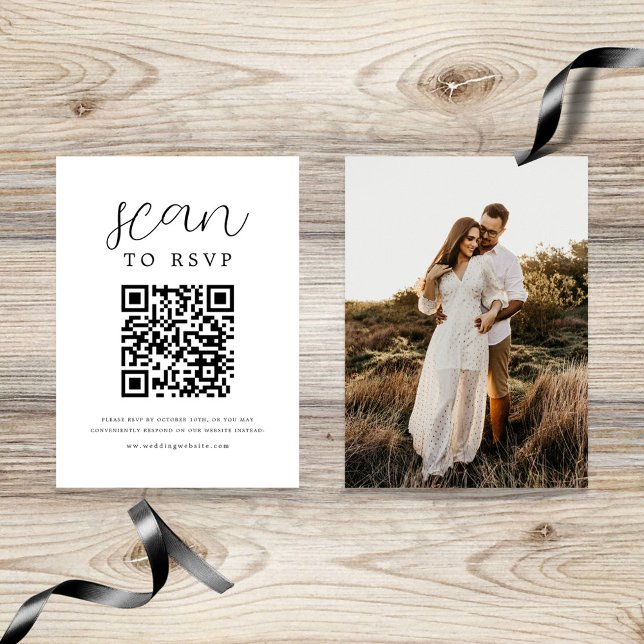 Black Calligraphy Editable Photo QR Code RSVP Enclosure Card (Creator Uploaded)
