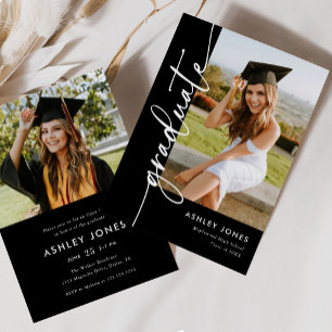 Black Calligraphy Graduate Graduation Party Invitation