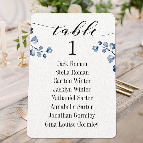 Black Calligraphy Greenery Seating Chart Cards