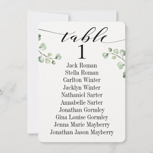 Black Calligraphy Greenery Ten Seating Chart Cards