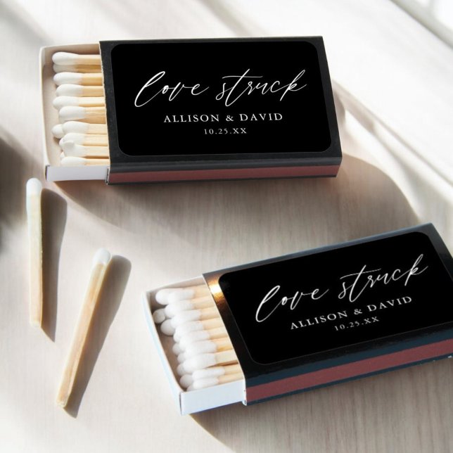 Black Calligraphy Love Struck Wedding Favors Matchboxes (Creator Uploaded)