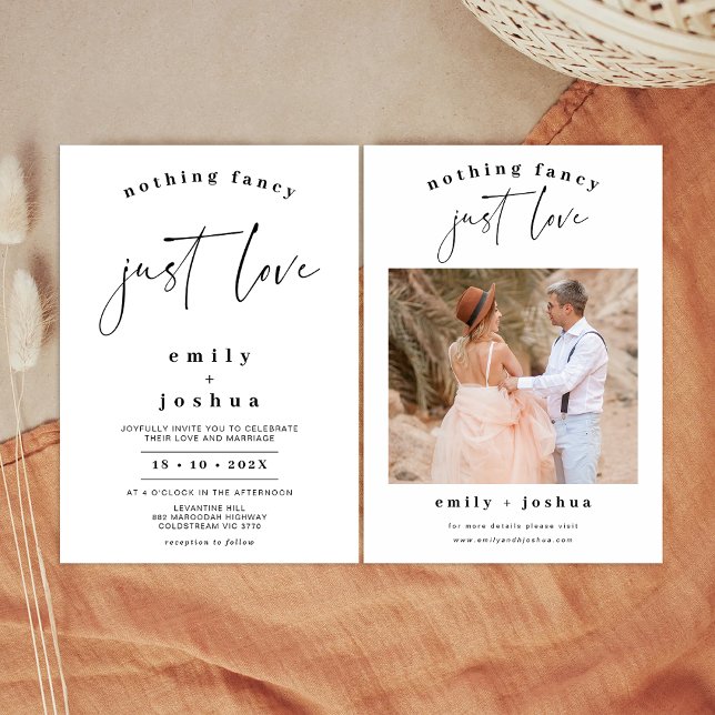 Black Calligraphy Nothing Fancy Just Love Wedding Invitation (Minimalist Nothing Fancy Just Love Wedding Invitation, Modern Calligraphy Just Love Wedding Invite)