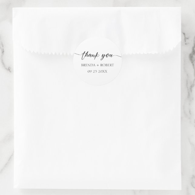 Black Calligraphy On White Thank You Sticker (Bag)