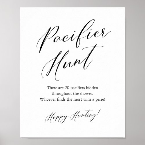 Black Calligraphy Pacifier Hunt Baby Shower Game Poster