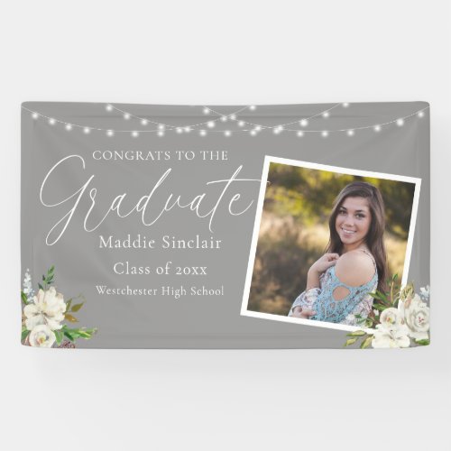 Black Calligraphy Photo Floral Graduation Banner