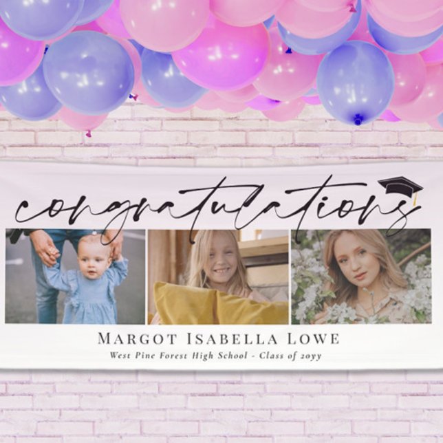 Black Calligraphy Photo Graduation Congratulations Banner (Creator Uploaded)